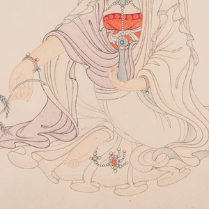 Mei Lanfang 梅蘭芳 (1894-1961): 'Bodhisattva' en Ma Jin 馬晉 (1900-1970): 'Kalligrafie', inkt en kleur op papier, gedateerd 1948 — foto 5