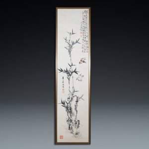 Mi Shan, ink and color on paper: 'Birds near bamboo branches', dated April 1916 — photo 2