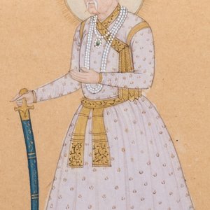 Miniature indienne: 'Portrait d'un empereur', encre et couleurs sur papier, 19ème — photo 1