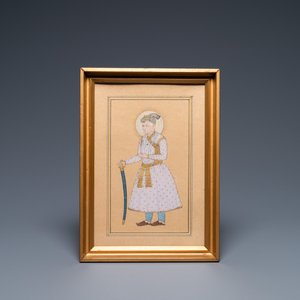 Miniature indienne: 'Portrait d'un empereur', encre et couleurs sur papier, 19ème — photo 2