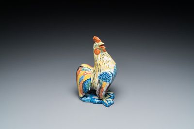 Modèle d'un coq en faïence polychrome de Delft, 18ème