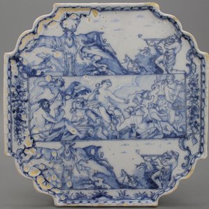 Mooie blauw en witte Delftse plaque met mythologische afbeeldingen, 18e eeuw. — foto 1