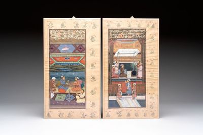 Mughal school: a pair of finely painted miniatures with Persian inscriptions, 18th C.