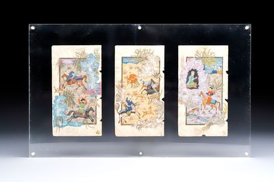 Mughal school: three miniature paintings with hunting scenes, 19th C.