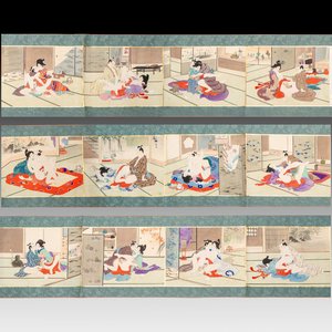 Murasaki Shuku 村崎宿久: 'Shunga - Mirror of the Four Seasons', Edo, 19th C. — 照片 1