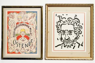 Naar Ensor, James (België, 1860-1949), Twee litho’s: “Bal du Rat Mort” en “Tête d’Ensor”