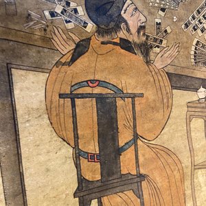 Naar You Qiu (ca. 1525-1580), druk opgehoogd met inkt en kleur op papier: 'Vier mahjong-spelers', 20e eeuw — foto 11