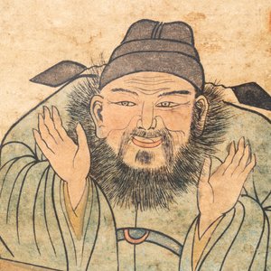 Naar You Qiu (ca. 1525-1580), druk opgehoogd met inkt en kleur op papier: 'Vier mahjong-spelers', 20e eeuw — foto 6