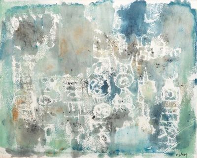 Nam Kwan (Korea, 1911-1990): Composition, watercolour on paper, dated 1974