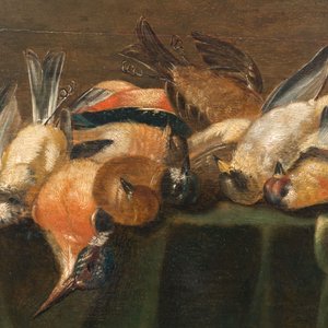 Navolger van Alexander Adriaenssen (1587-1661): Stilleven met vogels, olie op paneel, 17e eeuw — foto 4