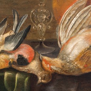 Navolger van Alexander Adriaenssen (1587-1661): Stilleven met vogels, olie op paneel, 17e eeuw — foto 5