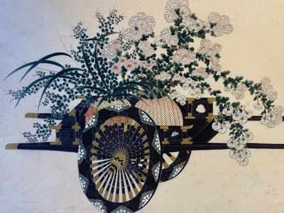 Navolger van Qu Zhaolin 屈兆麟 (1866-1937): 'Drie karren met bloemen',  inkt en kleur op papier, gedateerd 1945 — foto 9
