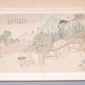 Navolger van Tang Yin 唐寅 (1470-1524): Vijf landschappen en een album met twee landschappen, inkt en kleur op zijde, 20e eeuw — foto 8