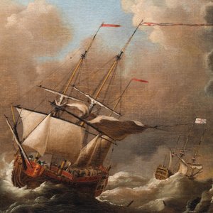 Navolger van Willem van de Velde (1633-1707): 'Marine met vier Britse schepen op zee', olie op doek — foto 5