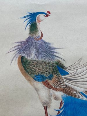 Navolger van Yan Bolong 顏伯龍 (1898-1955): 'Twee pauwen en twee kraanvogels', inkt en kleur op papier — foto 4