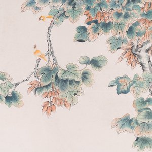 Navolger van Yan Bolong 顏伯龍 (1898-1955): 'Twee pauwen en twee kraanvogels', inkt en kleur op papier — foto 4
