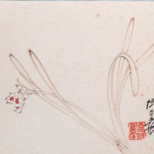 Navolger van Zhang Daqian 張大千 (1898-1983): 'Chinese schone' en 'Orchidee', inkt en kleur op papier — foto 3
