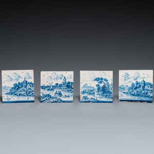 Negen blauw-witte Delftse tegels met 'openlucht' landschappen, 18e eeuw — foto 3