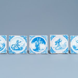 Negen blauw-witte en mangane tegels naar Delfts voorbeeld, Montpellier, Frankrijk, 17e eeuw — foto 4