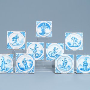 Negen blauw-witte en mangane tegels naar Delfts voorbeeld, Montpellier, Frankrijk, 17e eeuw — foto 1