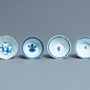 Negen Chinese blauw-witte en famille rose schotels en zes koppen, Kangxi/Qianlong — foto 8