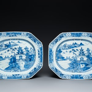 Negen Chinese blauw-witte schotels, Qianlong — foto 2
