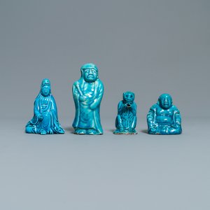 Negen Chinese figuren en waterdruppelaars met turquoise glazuur, Kangxi en later — foto 8
