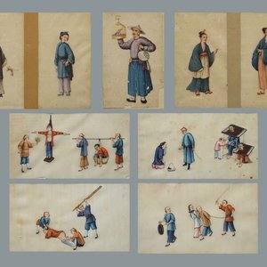 Negen Chinese schilderingen op rijstpapier, Canton, 19e eeuw — foto 1