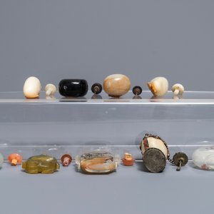 Negen diverse Chinese snuifflessen in jade, hardsteen en glas, 19/20e eeuw — foto 4