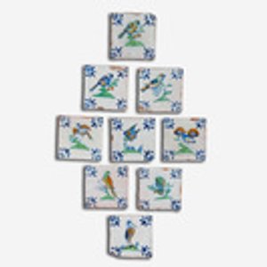 Negen polychrome Delftse tegels met vogels, 17e eeuw — foto 2
