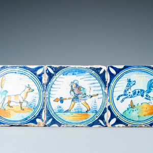 Negen polychrome majolica medaillontegels, Antwerpen of Middelburg, 2e helft 16e eeuw — foto 2