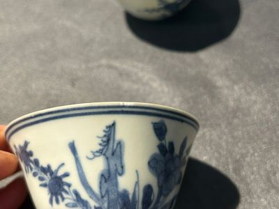 Negen stukken Chinees blauw-wit scheepswrakporselein, Wanli en later — foto 11