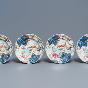 Negen stukken Chinees famille rose porselein met 'Tabaksbladeren' decor, Qianlong — foto 4