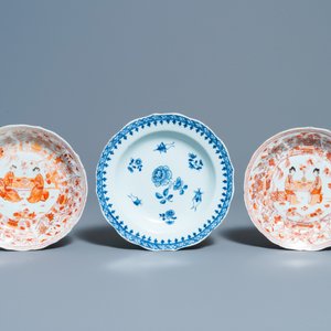 Neuf assiettes en porcelaine de Chine en bleu et blanc, famille rose et rouge de fer, Kangxi/Qianlong — photo 2