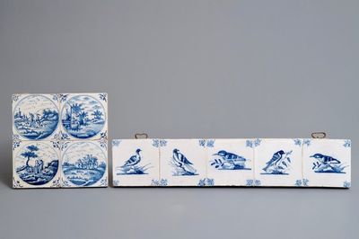 Neuf carreaux en faïence de Delft en bleu et blanc, 17 et 18ème