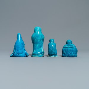 Neuf figures et compte-gouttes en porcelaine de Chine turquoise monochrome, Kangxi et après — photo 10
