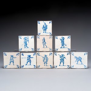 Nine blue and white Dutch Delft 'Soldier' tiles, 17th C. — photo 1