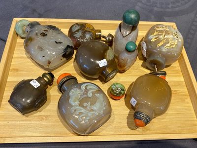 Nine Chinese agate snuff bottles, 19/20th C. — 照片 1