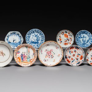 Nine Chinese blue and white, famille rose and Imari-style cups and saucers, Kangxi/Qianlong — 照片 2