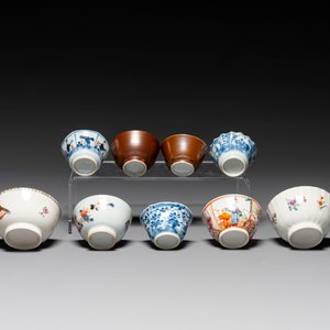Nine Chinese blue and white, famille rose and Imari-style cups and saucers, Kangxi/Qianlong — 照片 5