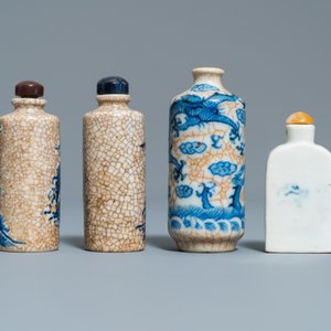 Nine Chinese blue and white snuff bottles, 19/20th C. — 照片 10