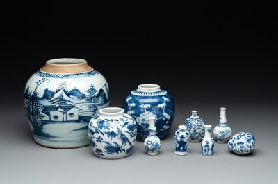 Nine Chinese blue and white wares, Kangxi and later