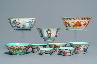 Nine Chinese famille rose bowls, 19th C.
