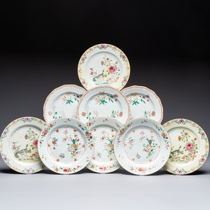 Nine Chinese famille rose plates with floral design, Qianlong — photo 1