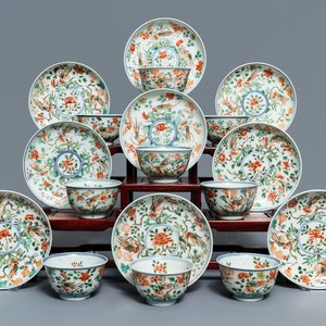 Nine Chinese famille verte cups and saucers, Kangxi — 照片 1