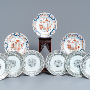 Nine Chinese grisaille and Imari-style plates, Yongzheng/Qianlong — photo 1