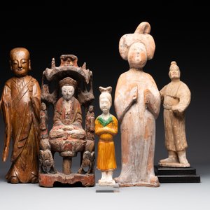 Nine Chinese terracotta and wooden figures, Northern Qi and later — 照片 6