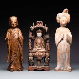 Nine Chinese terracotta and wooden figures, Northern Qi and later — 照片 7