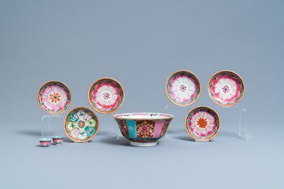 Nine Chinese Thai market famille rose wares, 19th C.