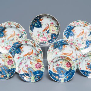 Nine pieces of Chinese famille rose 'Tobacco leaf' porcelain, Qianlong — 照片 1